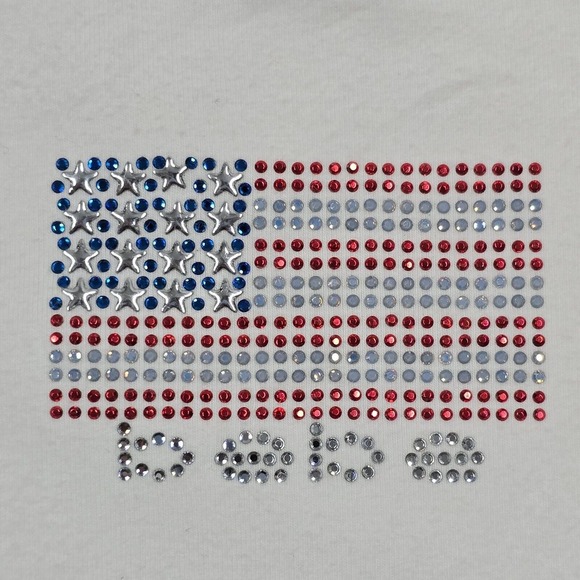 Bebe Top Women Large‎ Off White One Shoulder Flag Rhinestone Y2K Stretch - Picture 4 of 11